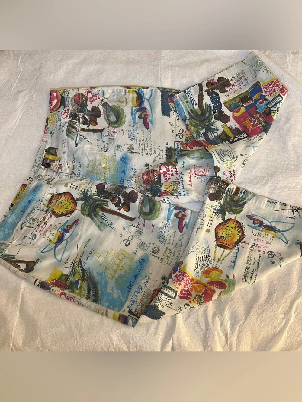Chicos XL 3 Crop India Graphic Artsy Print Pants Travel Cruise Wearable Art - Picture 3 of 15